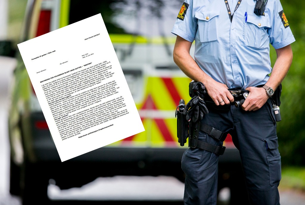 ADVARER: Majorstuen politistasjon advarer  foreldre til gutter født i 2000, 2001 og 2002 om  en ny og farlig voldstrend som sprer seg på Oslos  vestkant. Illustrasjonsfoto: Scanpix/skjermdump av  brev fra politiet